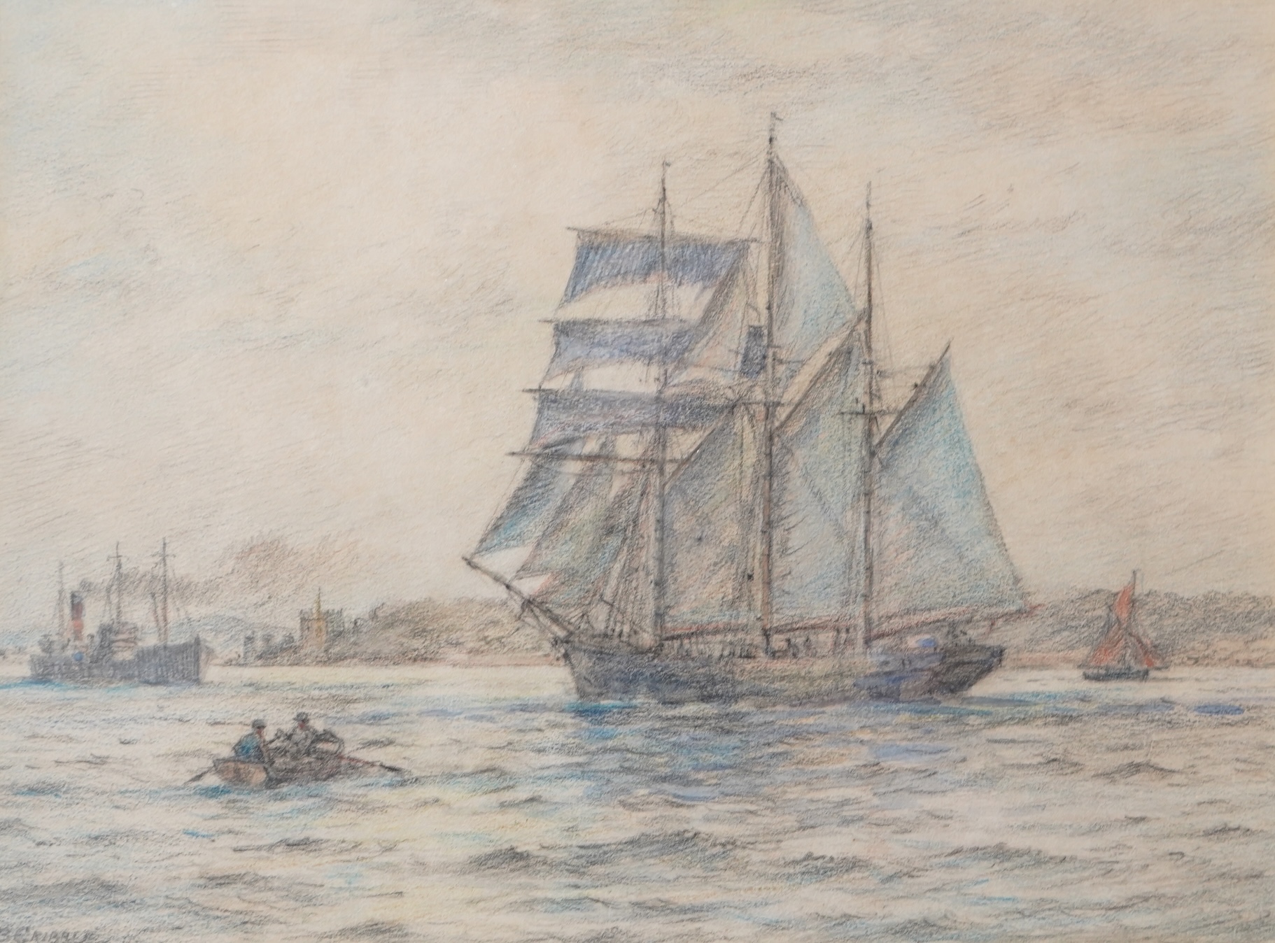 Bernard Finegan Gribble, 1872-1962, 'Three Masted Ships at Sea' and 'Off the Coast'